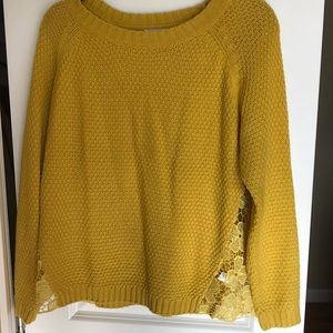 Charming Charlie Mustard Sweater with Lace Detail